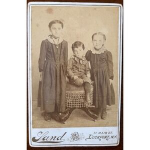 Antique Victorian Cabinet Card Three Children Lockport New York